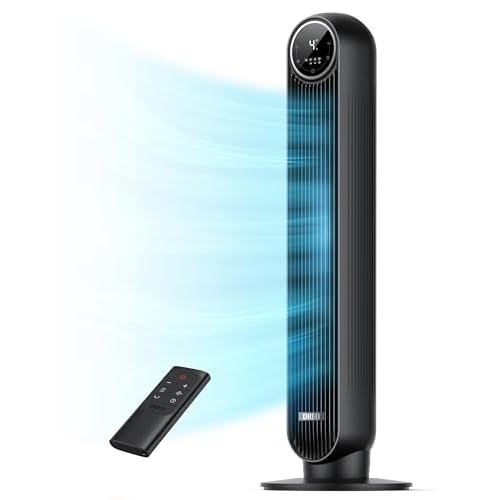 DREO Tower Fan for Bedroom, 2026 Upgraded DC Motor, 28ft/s High Velocity, 20dB Ultra Quiet Standing Fan, 8 Speeds 4 Modes, 90° Oscillating Bladeless Fan for Indoors, Floor Fans with Remote, Black