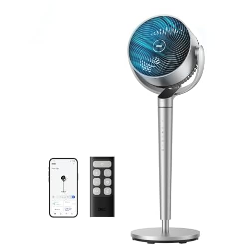 Dreo Smart Fan for Bedroom, 110ft Pedestal Fan with DC Motor, 150°+120° Omni-Directional Oscillation, Quiet Floor Fan with Smart Control, 9 Speeds, 6 Modes, 43'' Inches, 12H Timer, Wi-Fi/Voice/Alexa