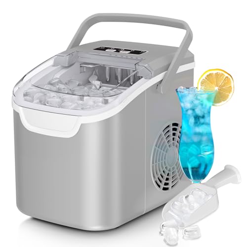 Antarctic Star Countertop Ice Maker Machine, 8 Ice Cubes in 6 mins, 26lb/Day Bullet Ice with 2 Sizes- Portable Mini, Energy Saving & Basket/Scoop for Home/Party/Travel/Camping/Bar,Grey