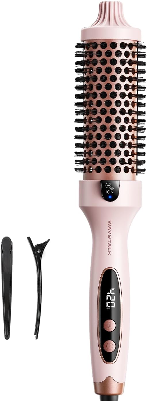 Wavytalk Thermal Brush, Blowout Boost 1.5 inch Heated Round Brush for Blowout Look, Dual Voltage, Pink, Sakura, Tourmaline Ceramic, Negative Ion Technology, 5 Temperature Settings, Less Damage Sakura Pink