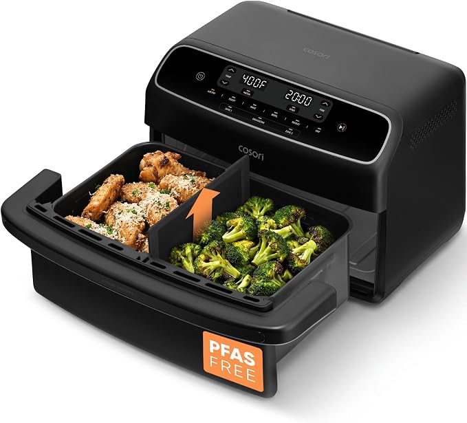 Cosori TWINFRY 9 QT Double Air Fryer, Removable Divider, PFAS-Free Ceramic