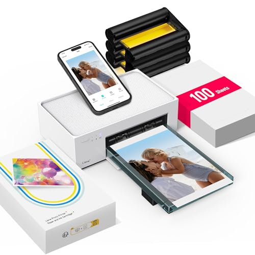 Liene M100 4x6'' Photo Printer, Phone Printer 100 Sheets & 3 Cartridges, Full-Color Photo, Portable Instant Photo Printer for iPhone Android, Thermal Dye Sublimation, Wi-Fi Picture Printer 100 Papers Printer+100 Sheets